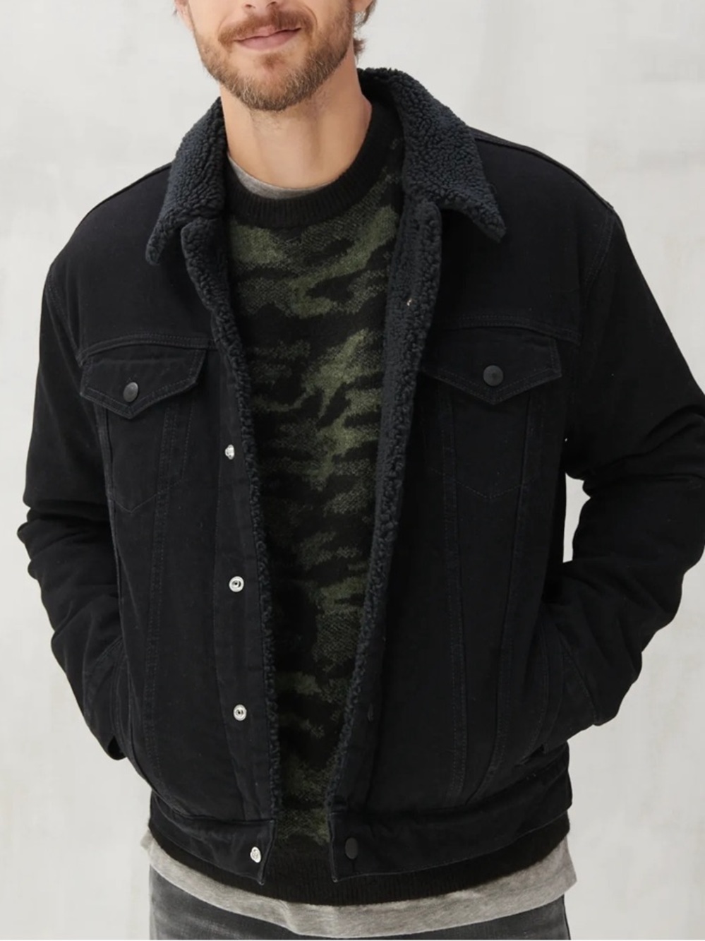Lucky Brand Black Sherpa-Lined Denim Jacket